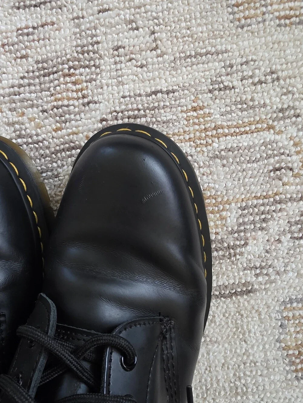 Dr. Martens Black Leather Lace-Up Boots with Yellow Stitching